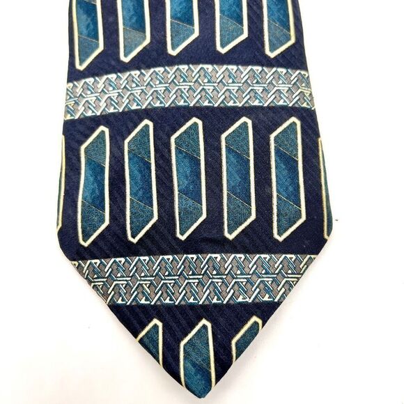 Savile Row 100% Silk Made in USA Tie Multi patterned Blue Black and White - Picture 3 of 7